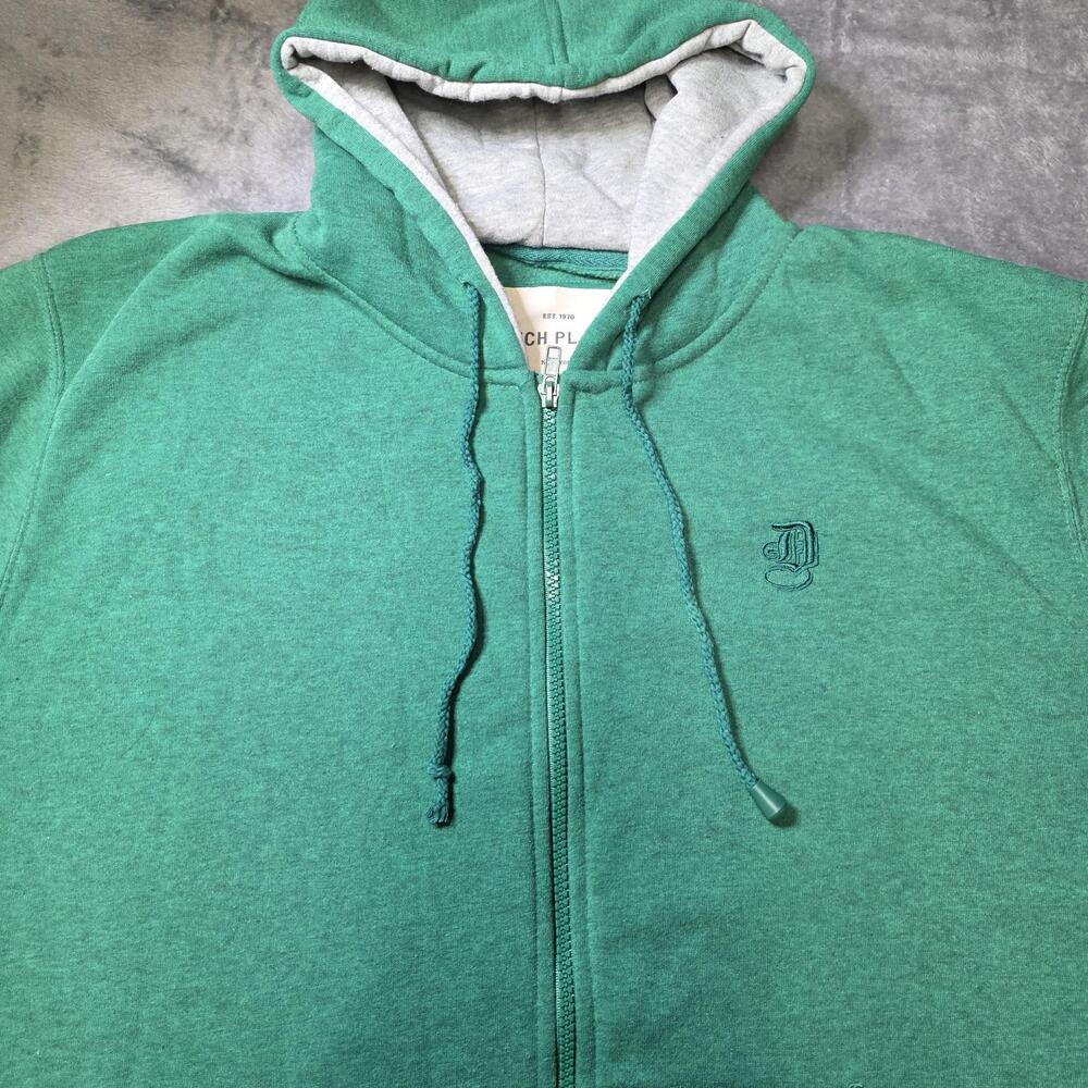 Ditch Plains Hoodie Mens 2XL Green Full Zip Fleece Embroidered Logo Sweatshirt